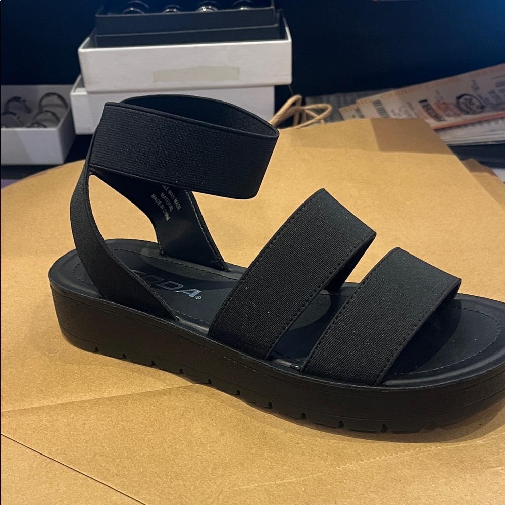 Soda Black Triple Strap Sandals